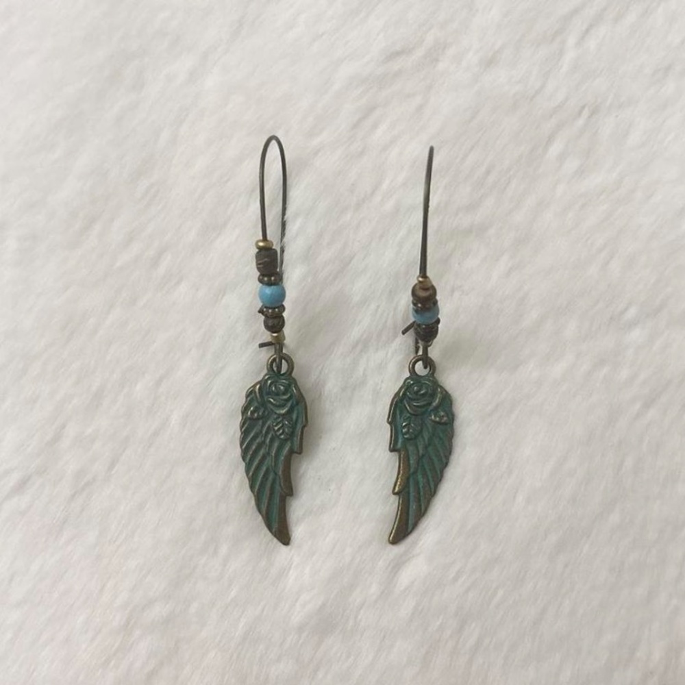5/$15 🩷 MUST BUNDLE Bohemian Teal Wing & Rose Drop Earrings - Women Jewelry - Picture 4 of 6